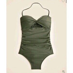 J.Crew Gemma ruched bandeau cutout one-piece Cool Cypress CI344 Size 2 NWT